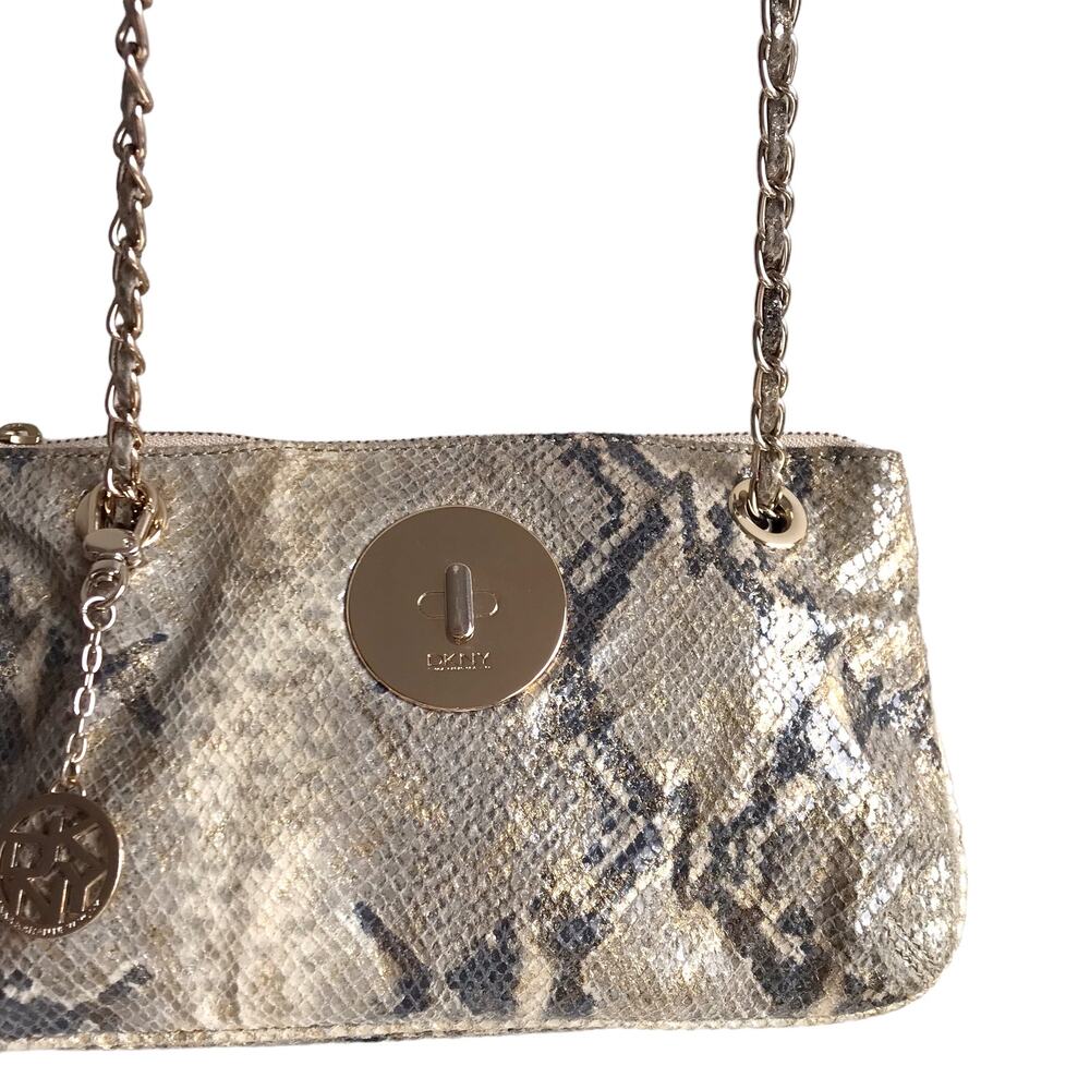 DKNY Snakeskin Chain Strap Shoulder Bag Convertible Zip Top Metallic Going Out - Picture 8 of 16